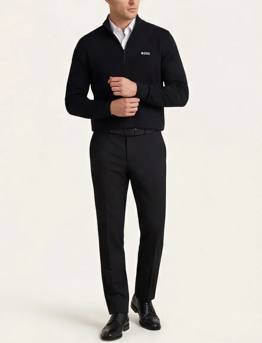Boss Green Momentum-X half zip trui zwart normale fit