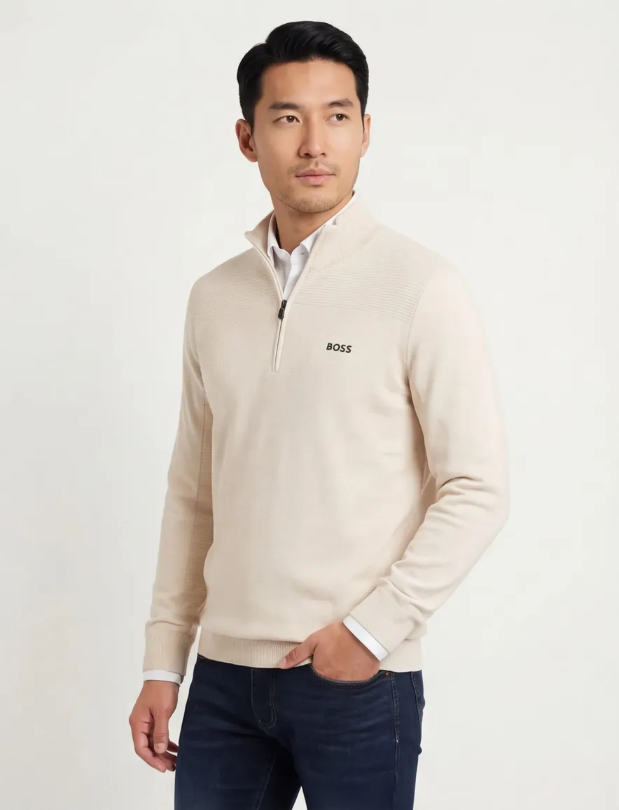 Boss Green Momentum-X half zip trui effen creme normale fit