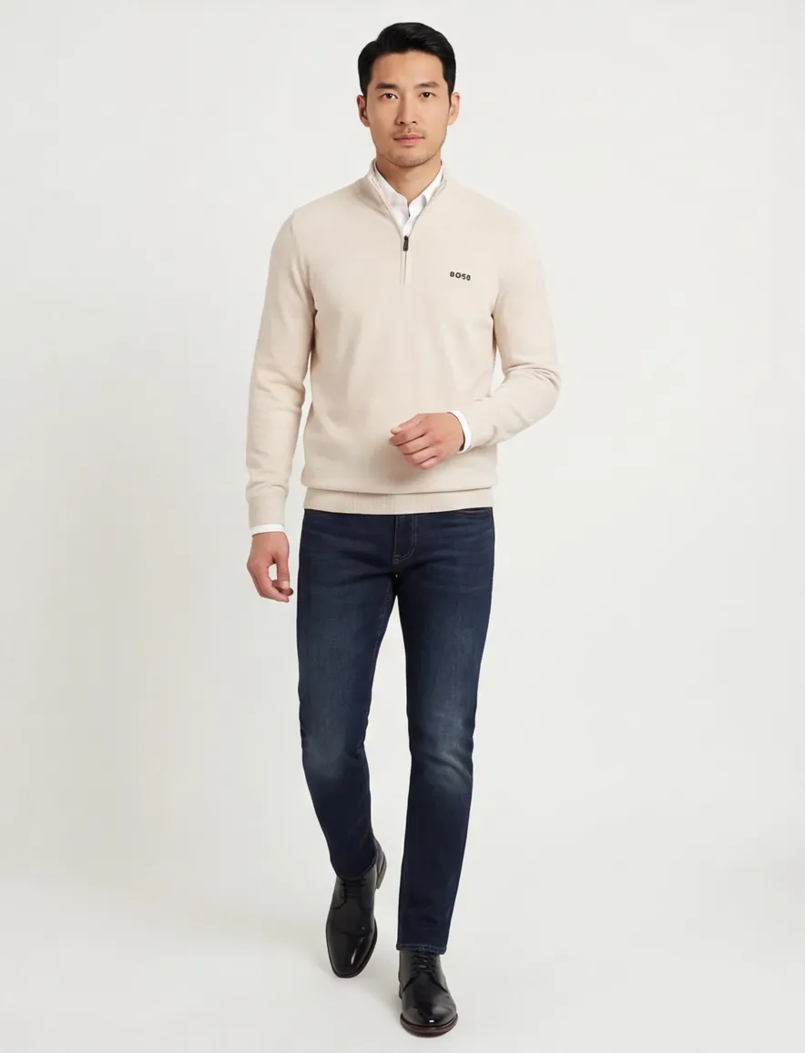 Boss Green Momentum-X half zip trui effen creme normale fit