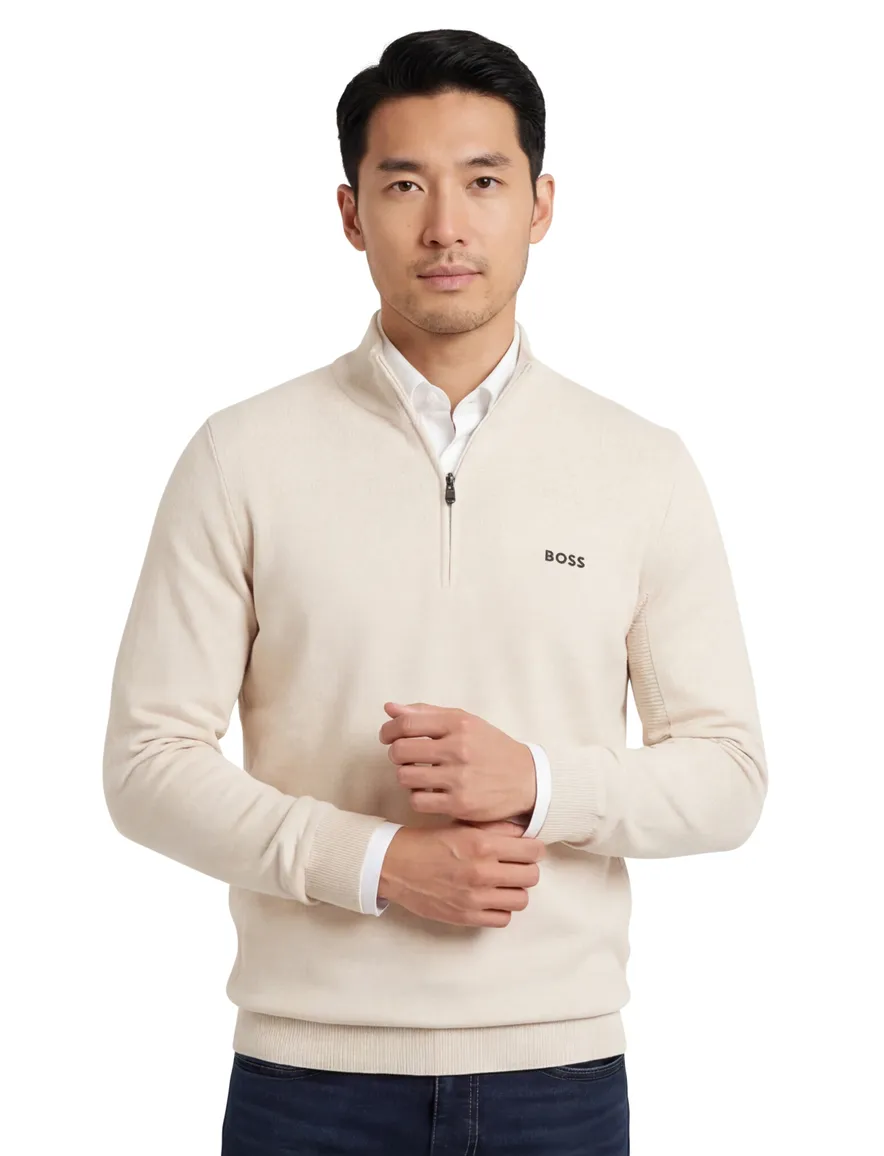 Boss Green Momentum-X half zip trui effen creme normale fit