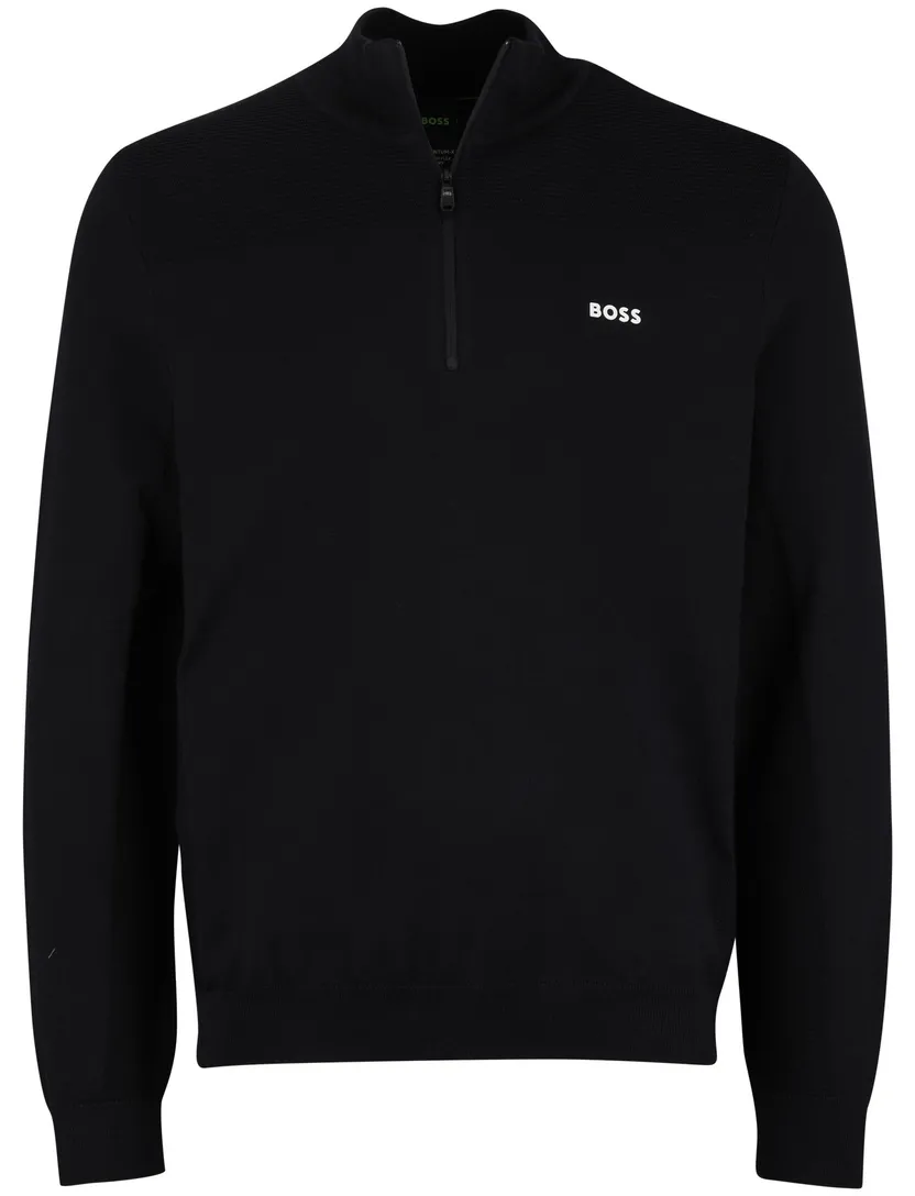 Trui half zip Boss Green Momentum-X normale fit effen zwart