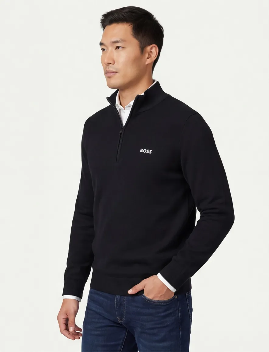 Boss Green Momentum-X half zip zwart effen trui normale fit