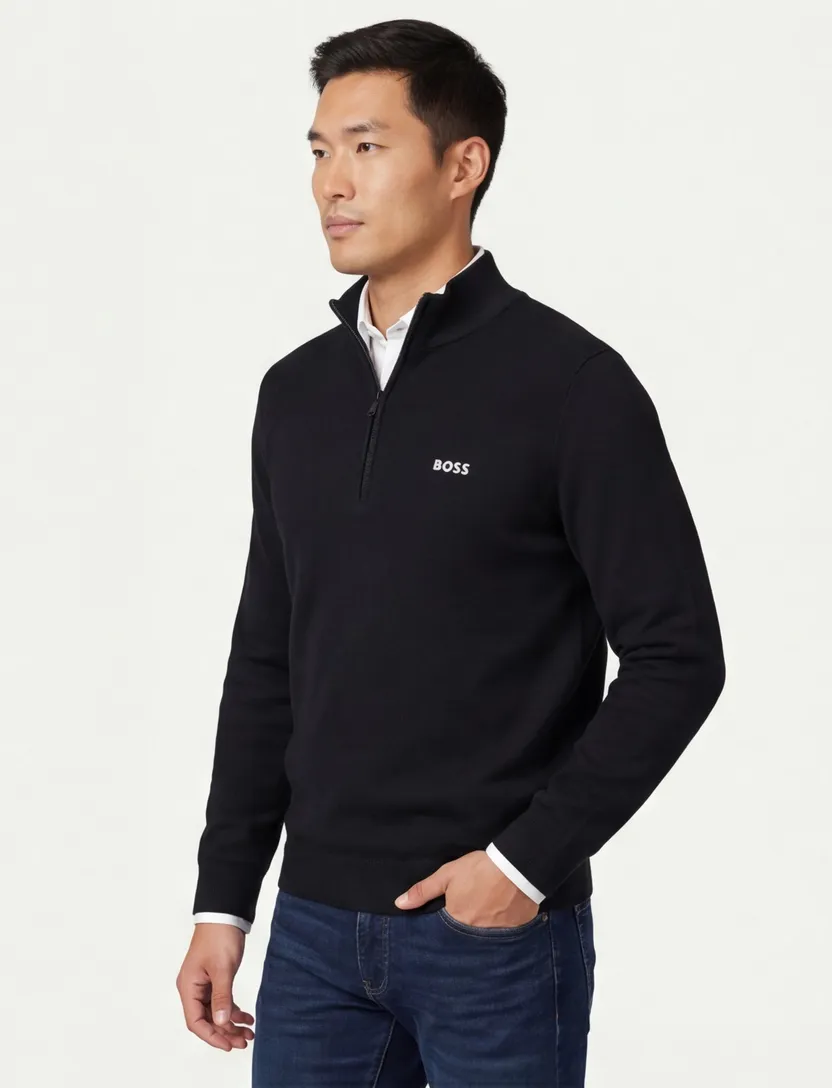 Trui half zip Boss Green Momentum-X normale fit effen zwart