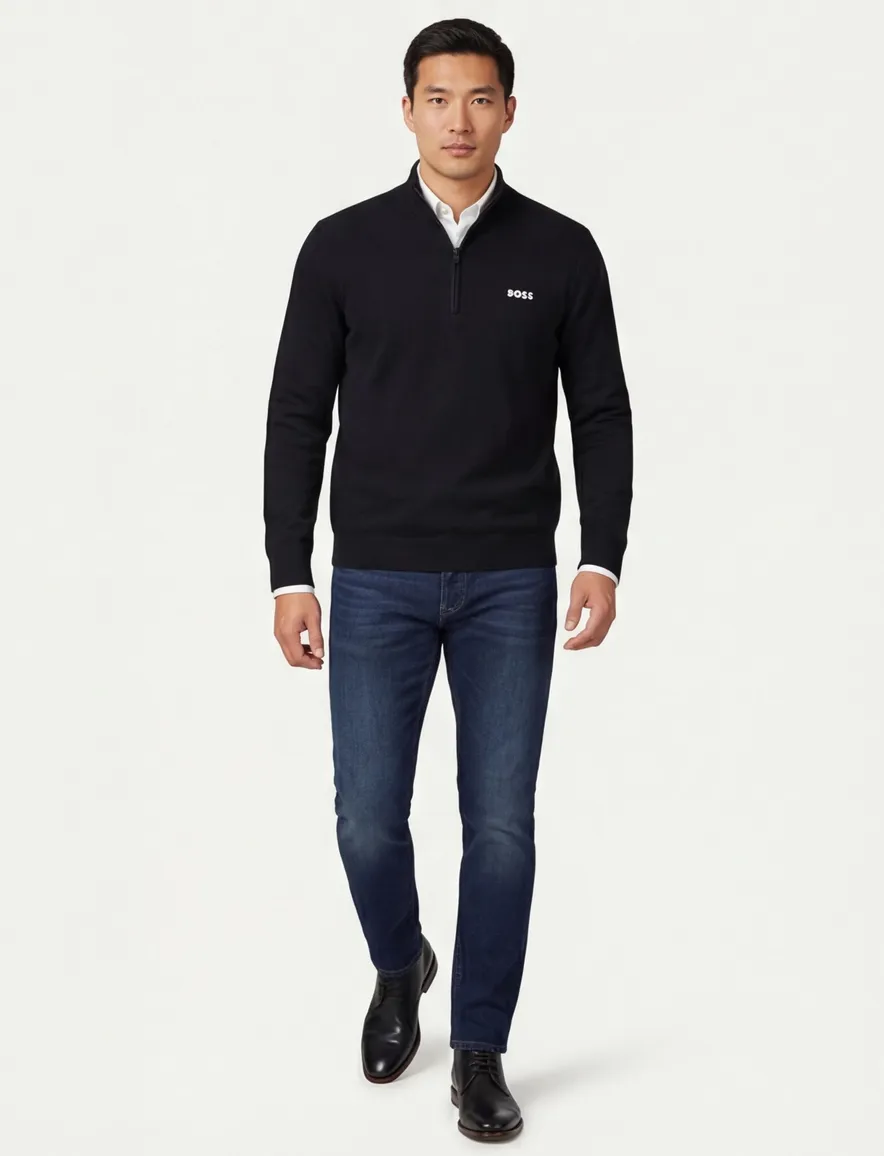Boss Green Momentum-X half zip zwart effen trui normale fit