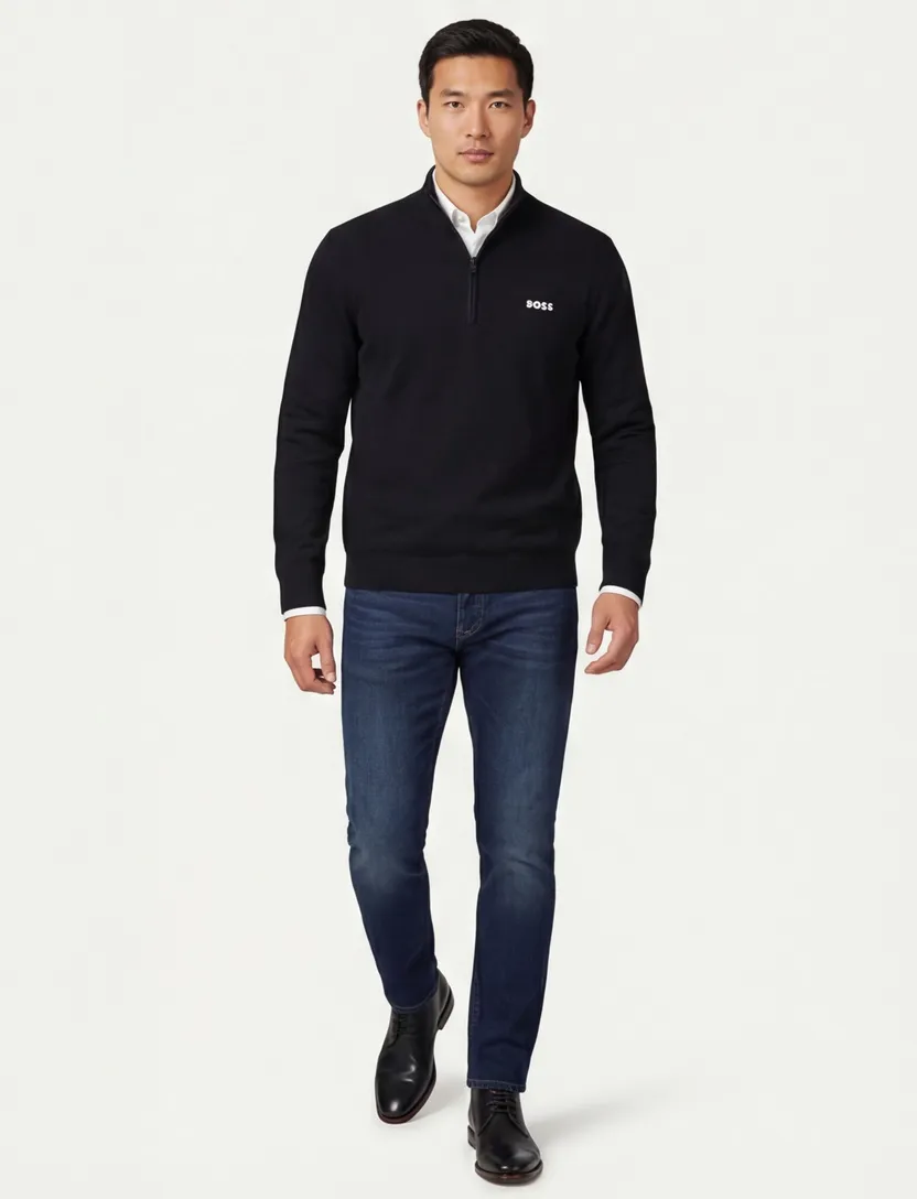 Trui half zip Boss Green Momentum-X normale fit effen zwart