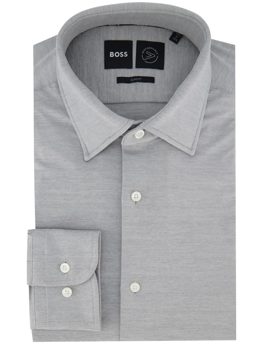 Boss Black slim fit ml7 overhemd grijs jersey