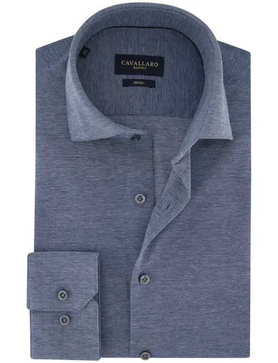 Cavallaro katoenen overhemd Cavallaro blauw effen jersey
