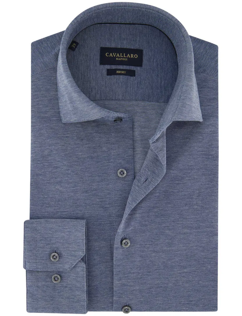 katoenen overhemd Cavallaro blauw effen jersey