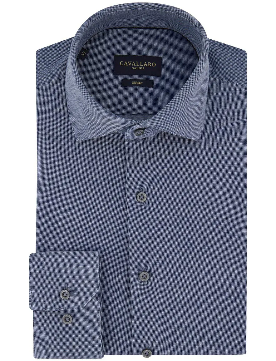 Cavallaro overhemd blauw effen katoen knitted