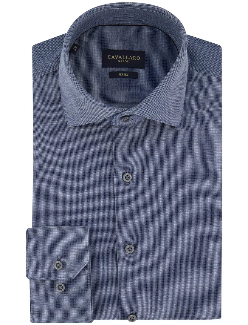 katoenen overhemd Cavallaro blauw effen jersey