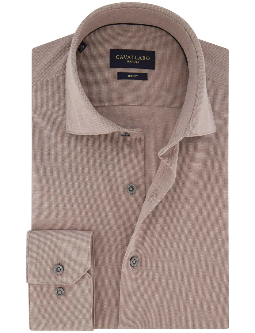 katoenen overhemd Cavallaro beige effen knitted jersey