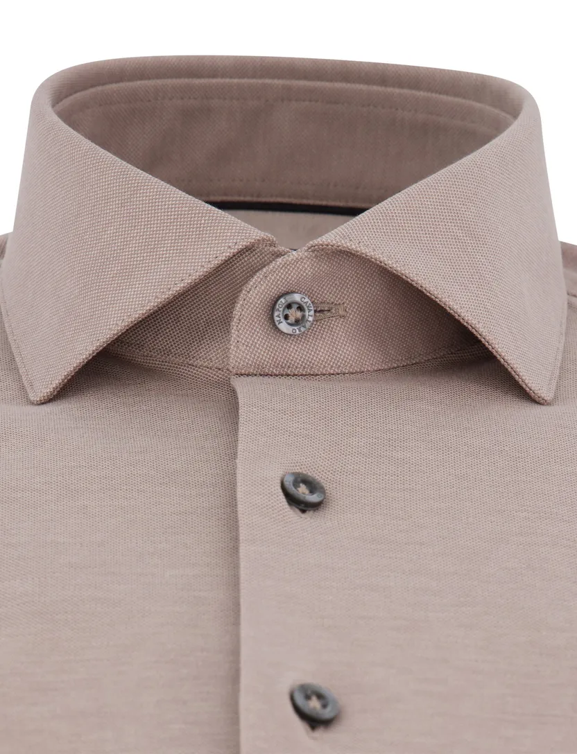 katoenen overhemd Cavallaro beige effen knitted jersey