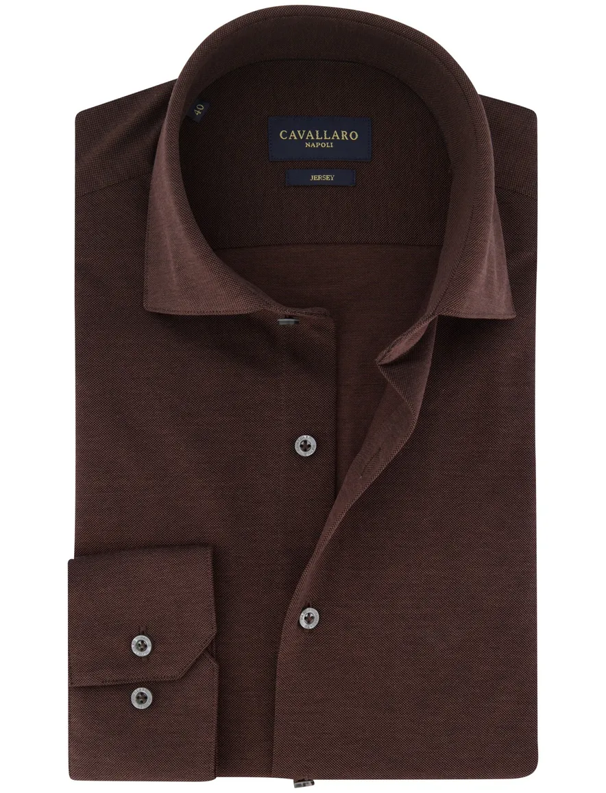 Cavallaro Napoli business overhemd bruin jersey
