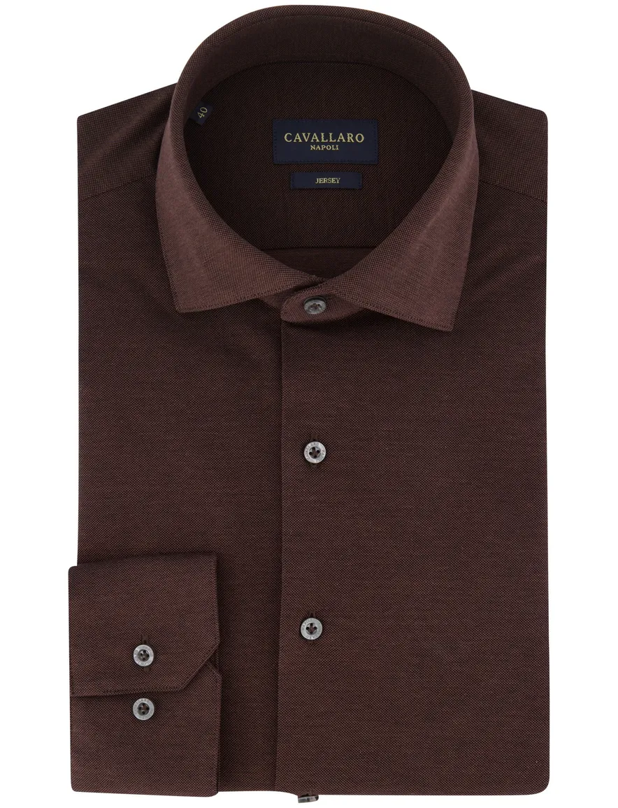 Cavallaro Napoli business overhemd bruin jersey