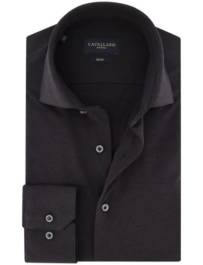 Cavallaro katoenen overhemd Cavallaro donkergrijs effen jersey