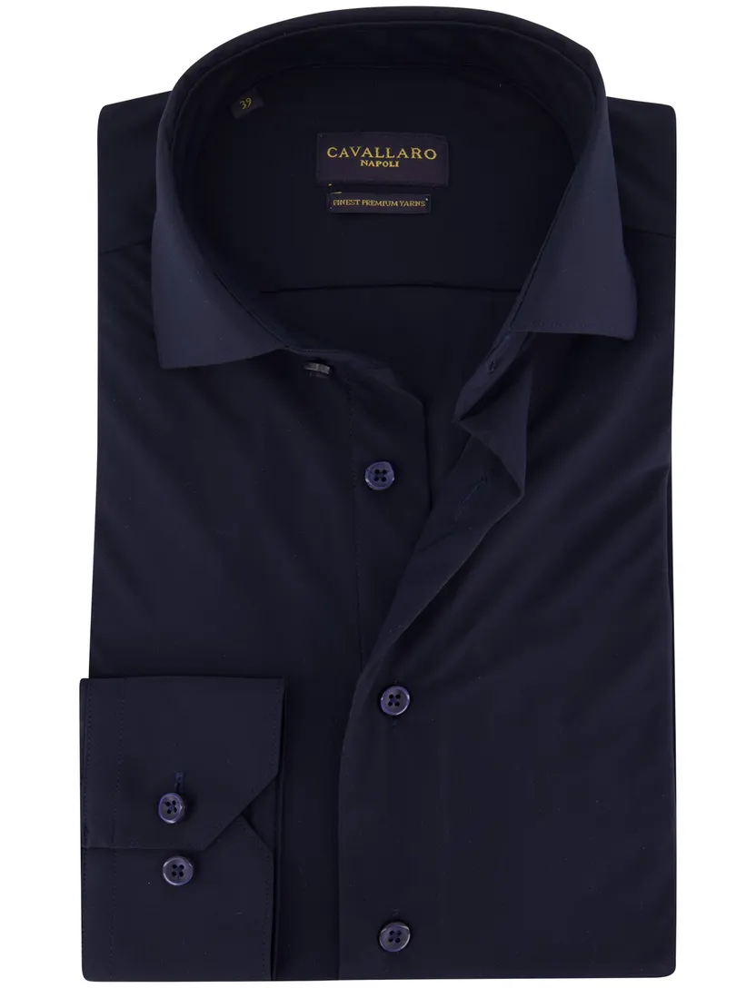 Cavallaro Napoli business overhemd donkerblauw stretch