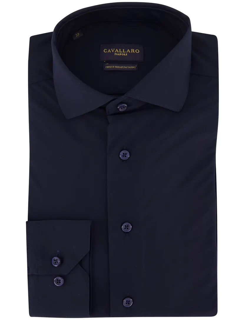 Cavallaro Napoli business overhemd donkerblauw stretch