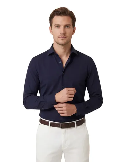 Cavallaro Cavallaro Napoli business overhemd donkerblauw stretch