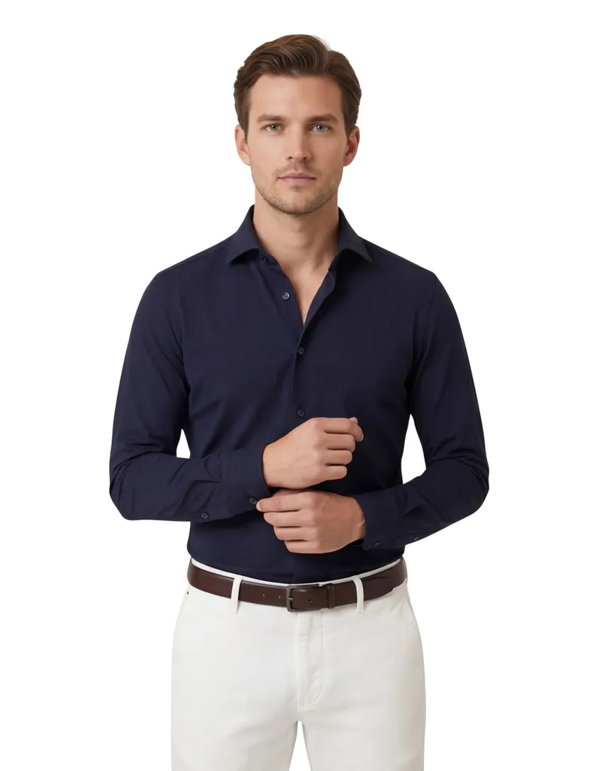 Cavallaro Napoli business overhemd donkerblauw stretch