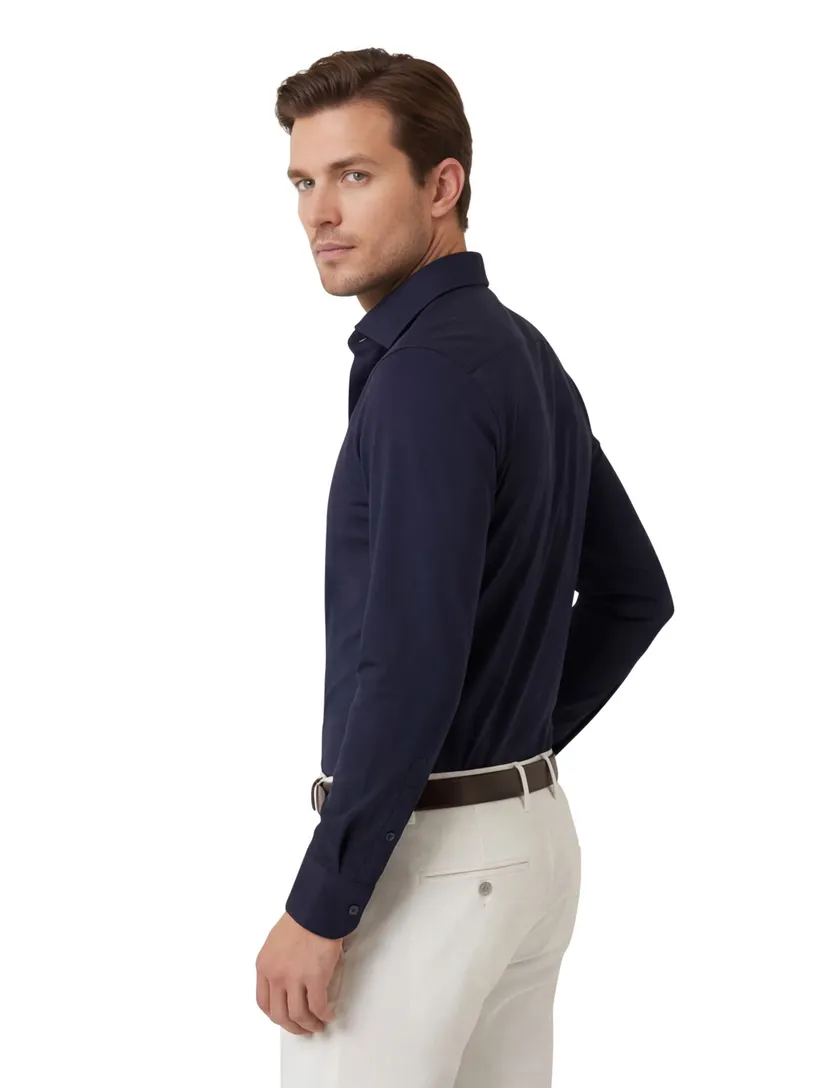 Cavallaro Napoli business overhemd donkerblauw stretch