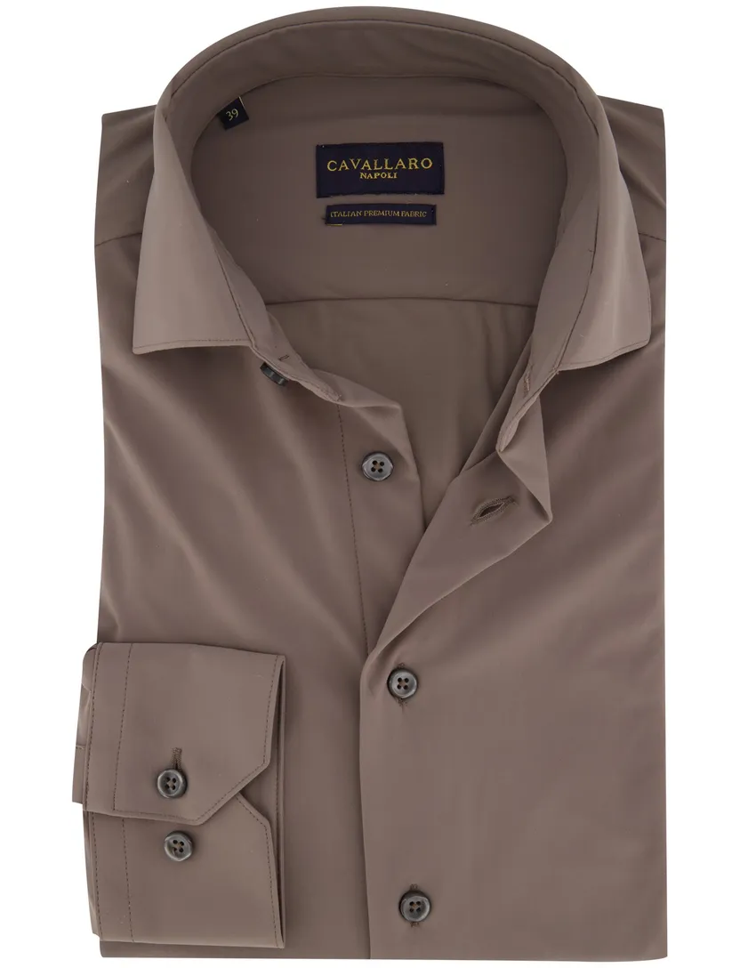 Business overhemd Cavallaro Napoli bruin semi-wide spread boord