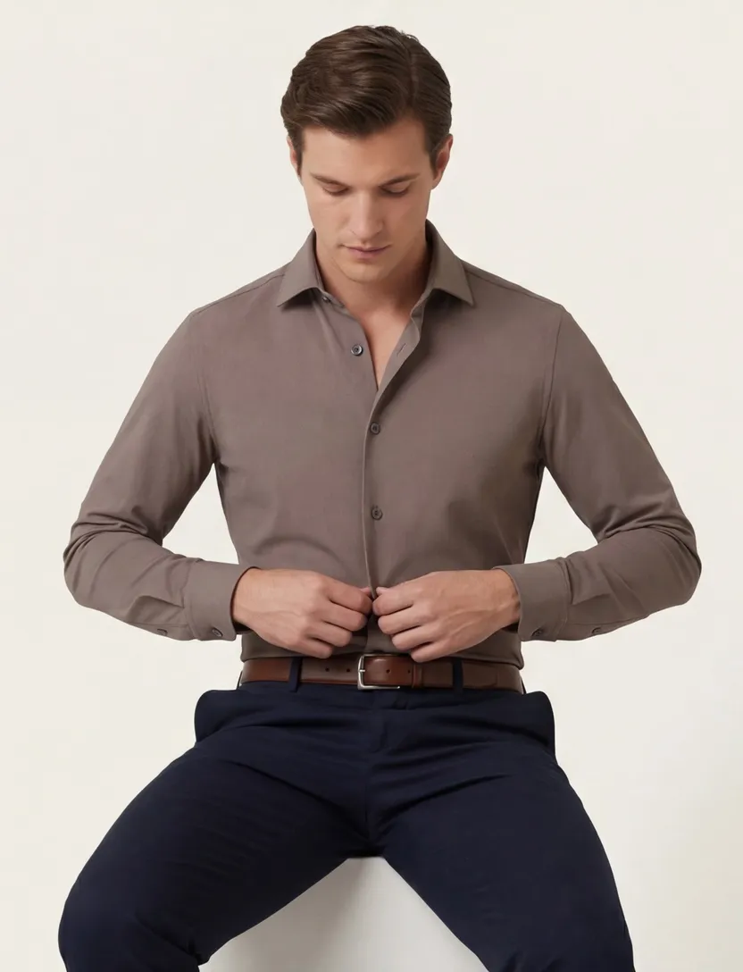 Business overhemd Cavallaro Napoli bruin semi-wide spread boord