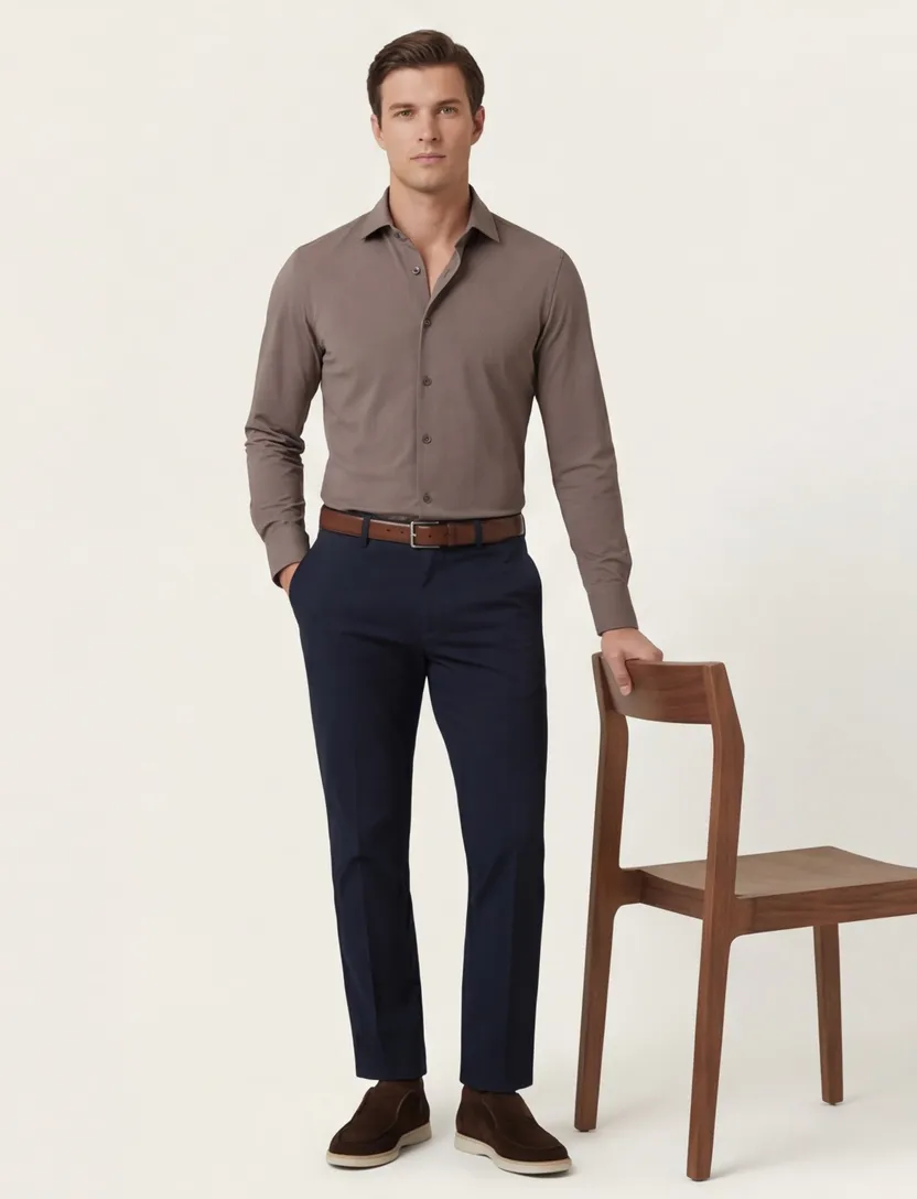 Business overhemd Cavallaro Napoli bruin semi-wide spread boord
