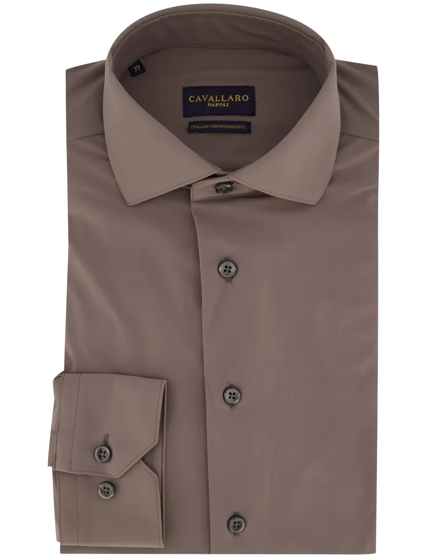 Business overhemd Cavallaro Napoli bruin semi-wide spread boord