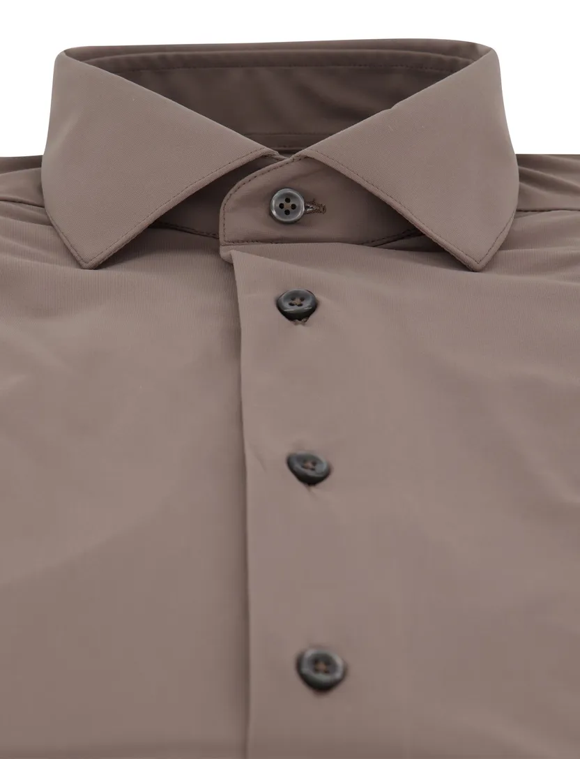 Business overhemd Cavallaro Napoli bruin semi-wide spread boord