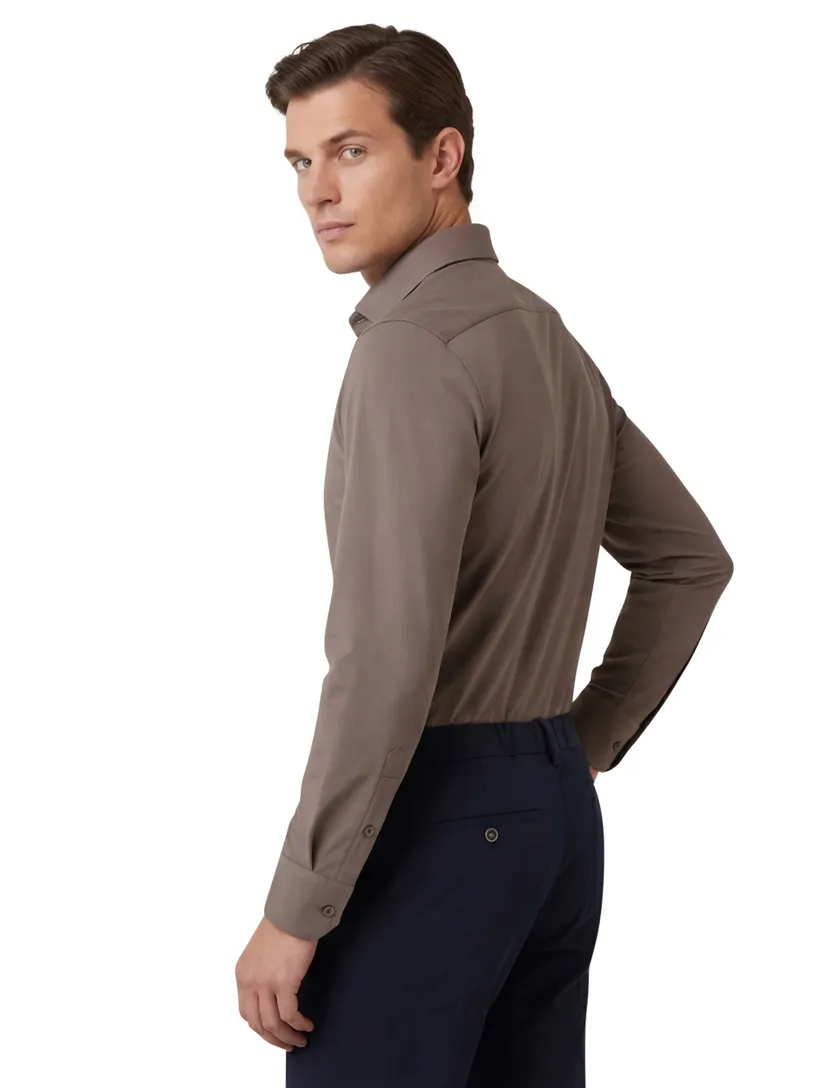 Business overhemd Cavallaro Napoli bruin semi-wide spread boord