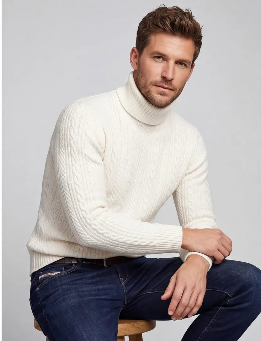 Cavallaro Mergio coltrui creme gebreid met boord