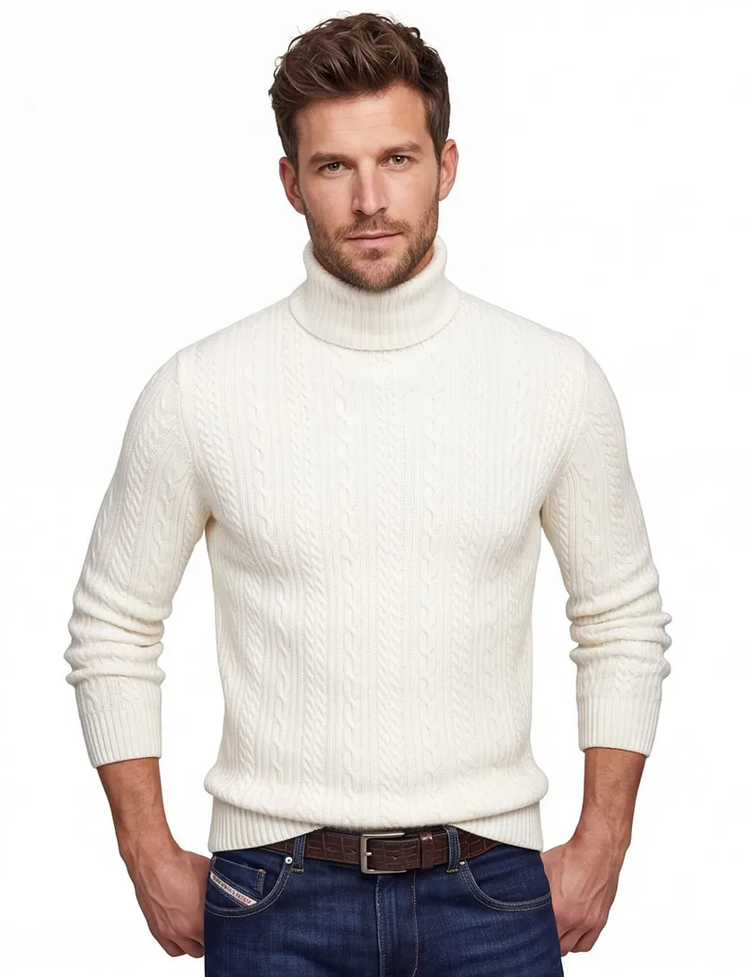 Cavallaro Mergio coltrui creme gebreid met boord