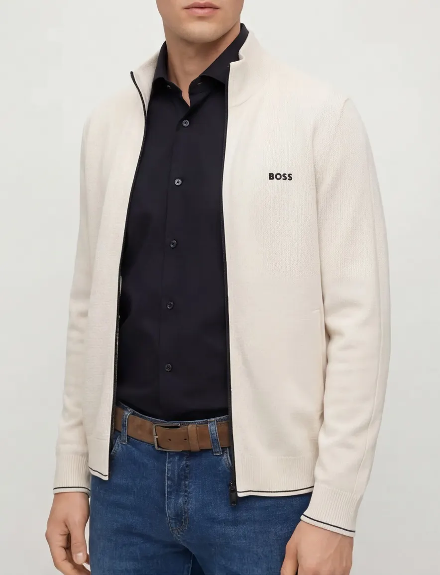 Boss Green vest beige zwarte rits
