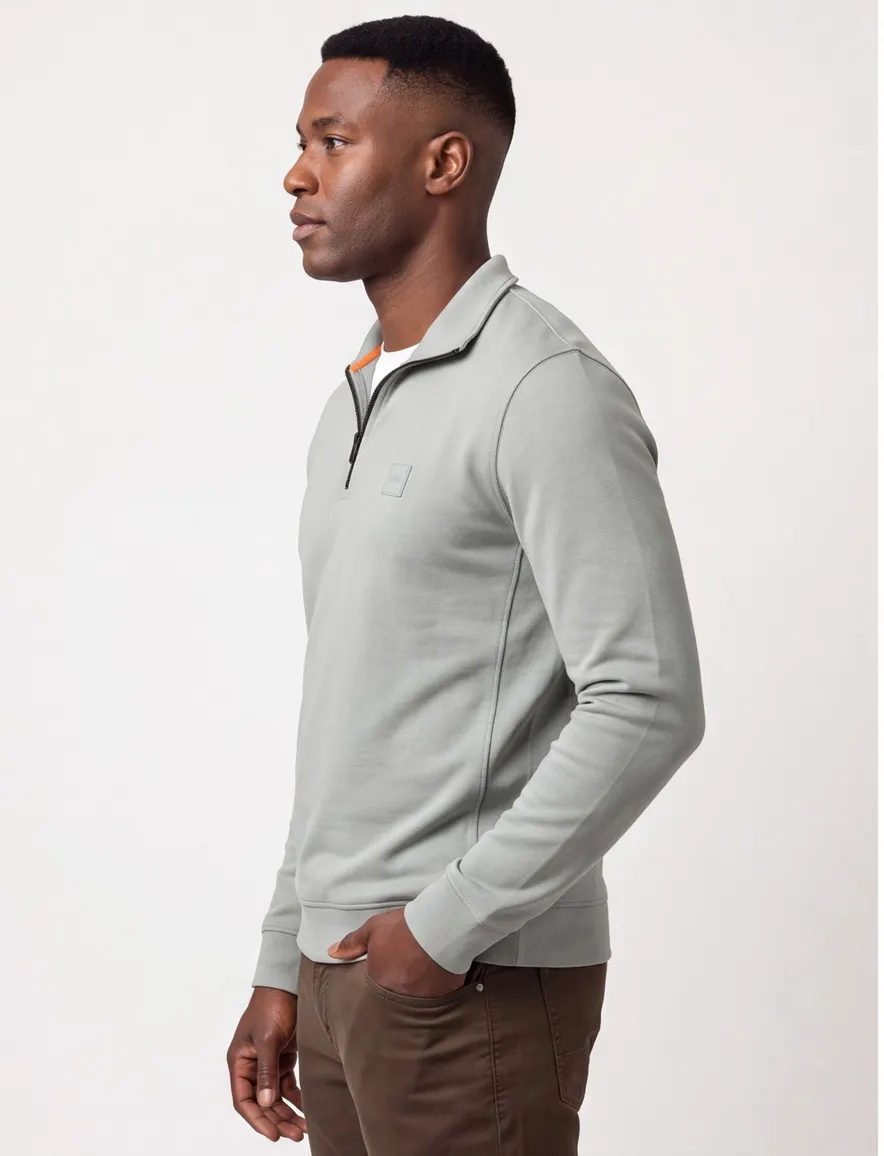 Boss Orange trui effen half zip groen
