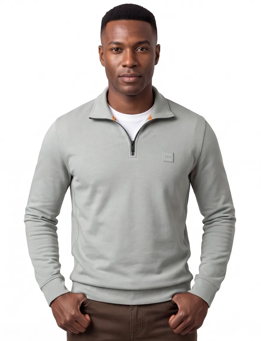 Boss Orange trui effen half zip groen