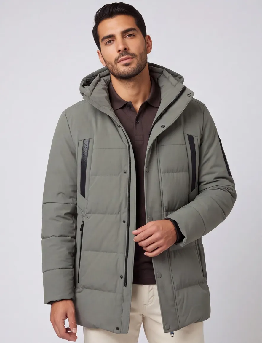 Boss Green winterjas effen groen normale fit capuchon
