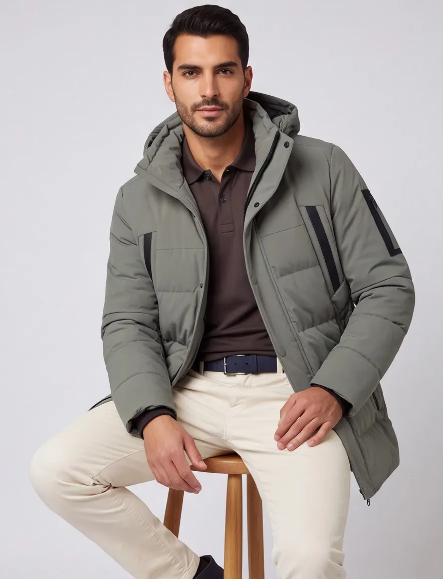 Boss Green winterjas effen groen normale fit capuchon