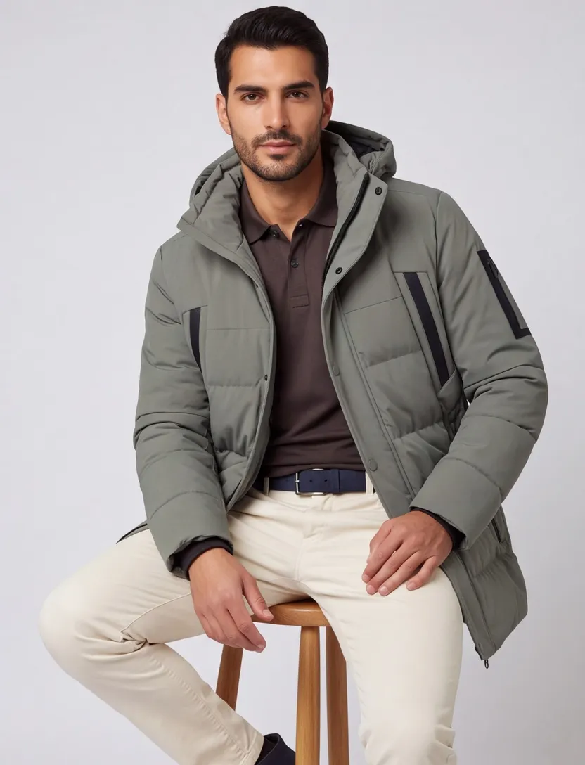 Boss Green winterjas groen capuchon normale fit