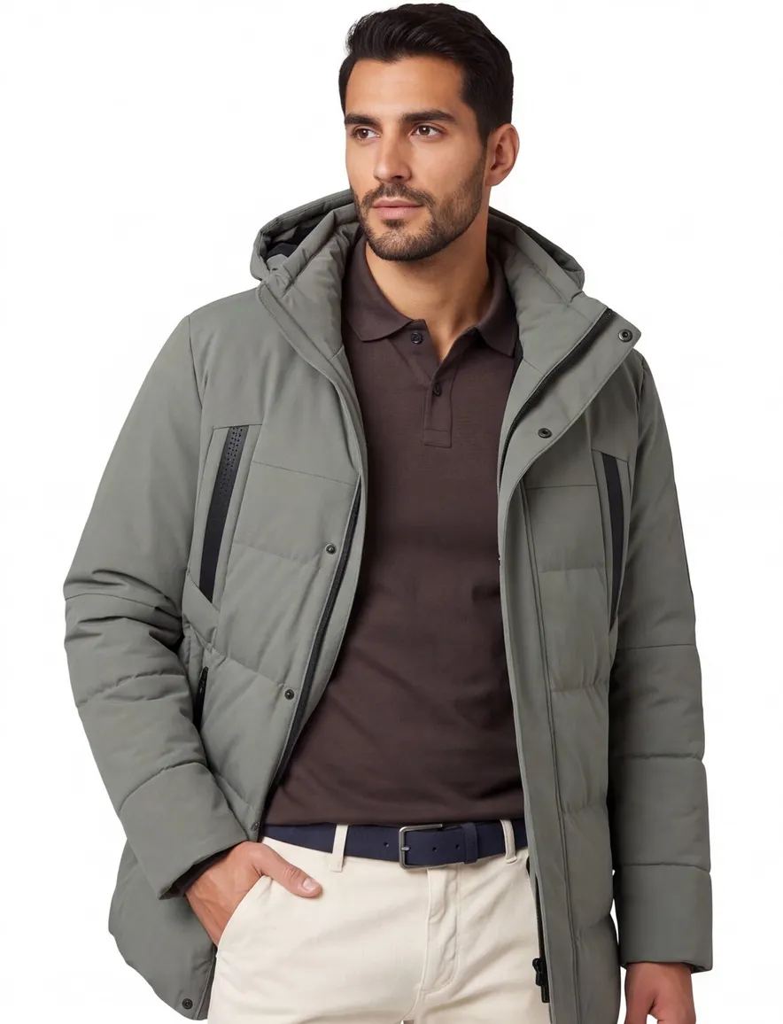 Boss Green winterjas effen groen normale fit capuchon
