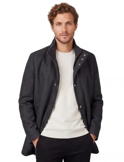 Hugo Boss Wollen manteljas BOSS Black H-Camron grijs navy