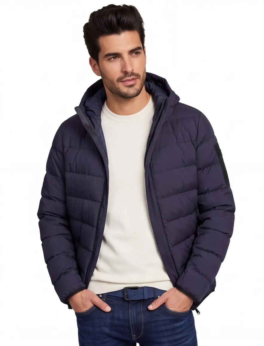 Tussenjas Boss Green donkerblauw met capuchon