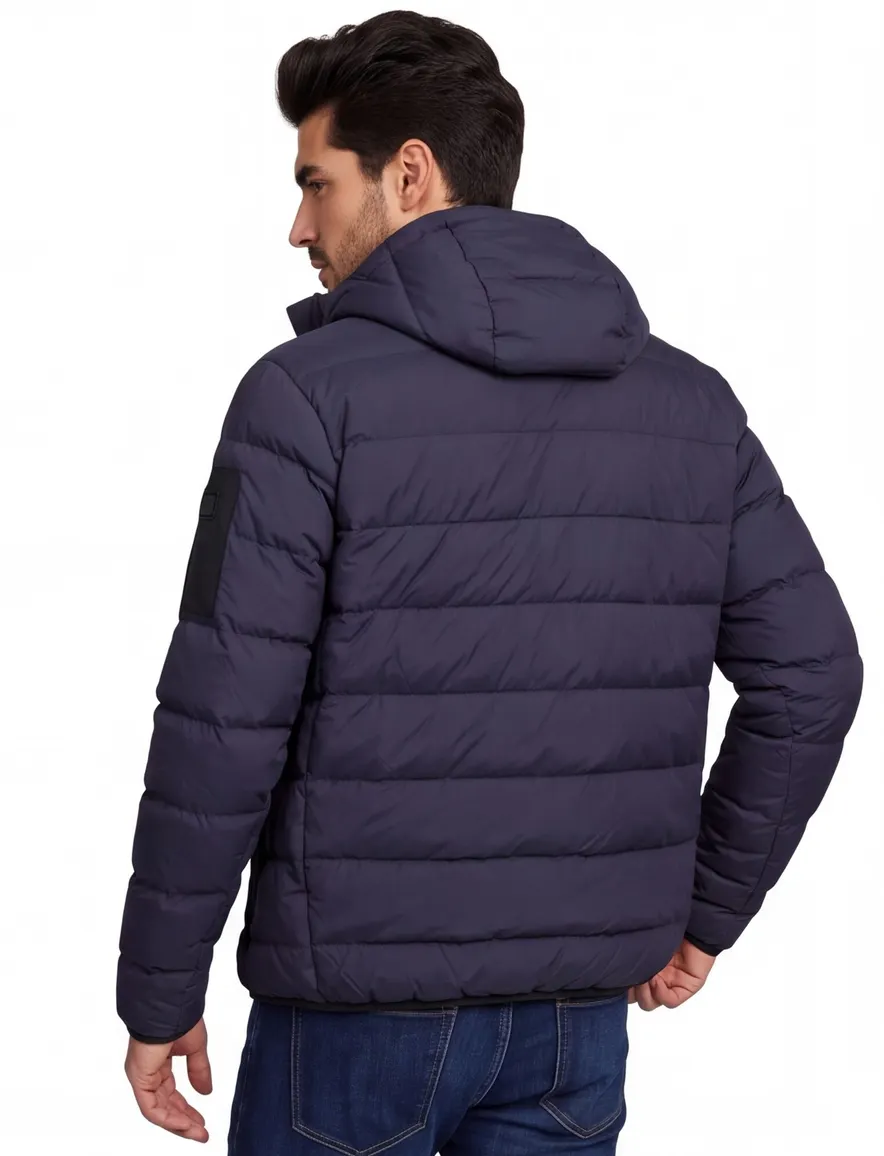Tussenjas Boss Green donkerblauw met capuchon