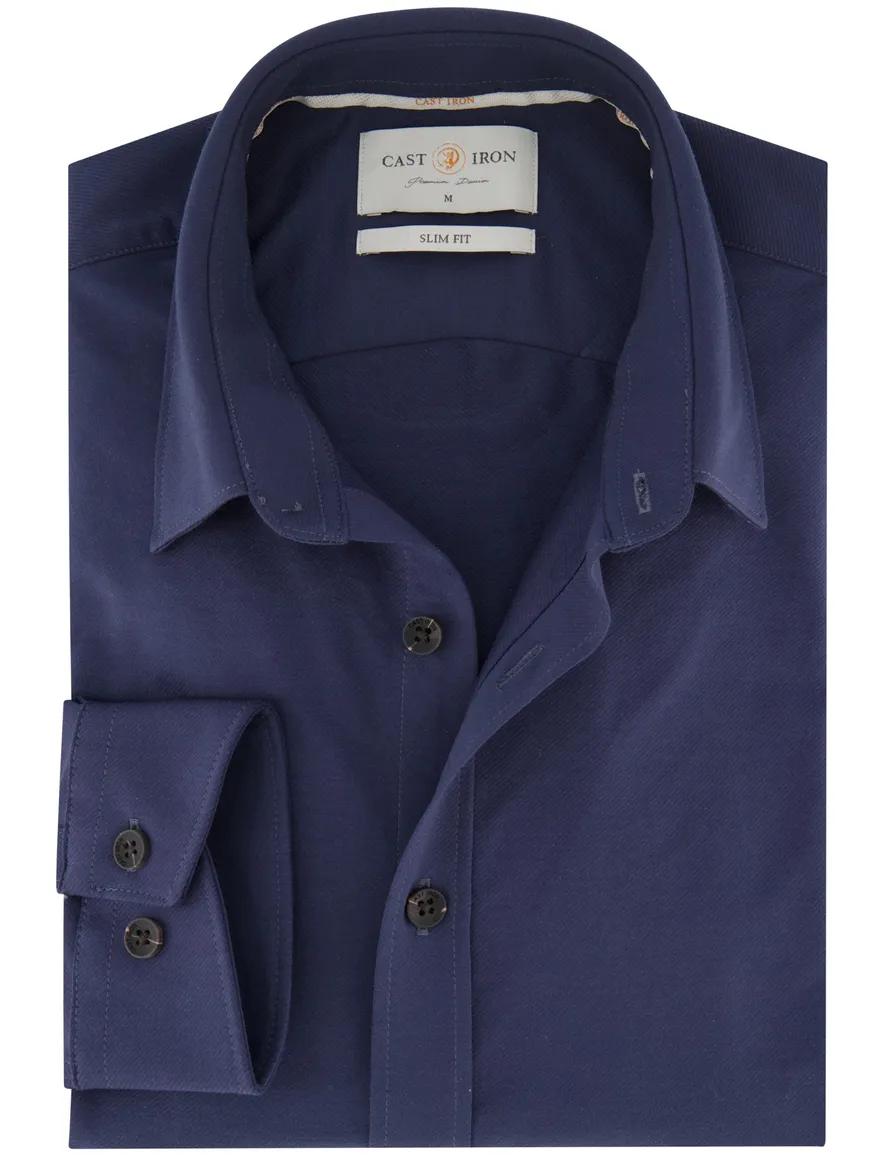 Cast Iron overhemd donkerblauw effen slim fit katoen