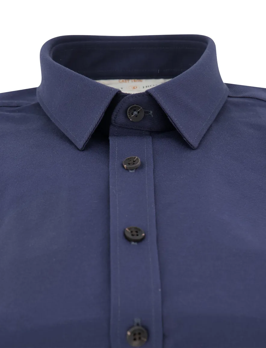 Cast Iron overhemd donkerblauw effen slim fit katoen