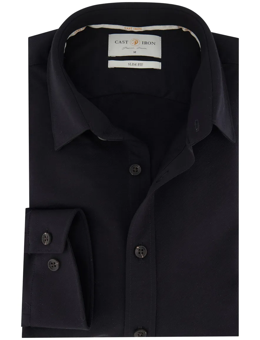 Cast Iron casual overhemd zwart slim fit katoen