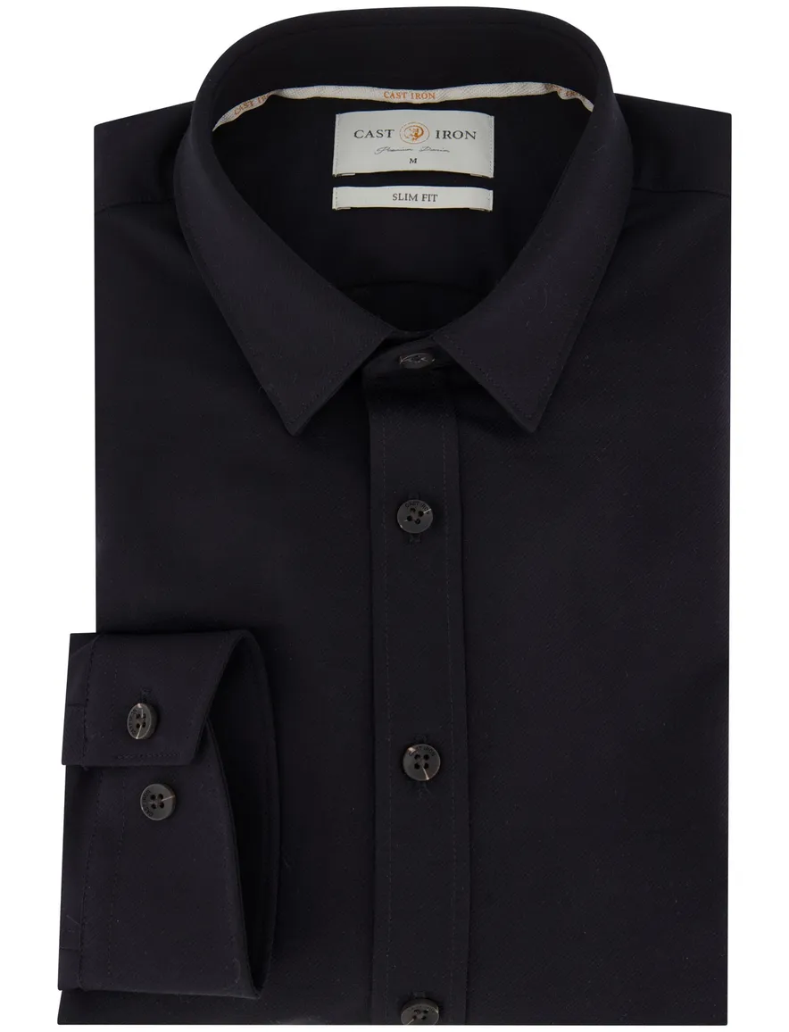 Cast Iron casual overhemd zwart slim fit katoen