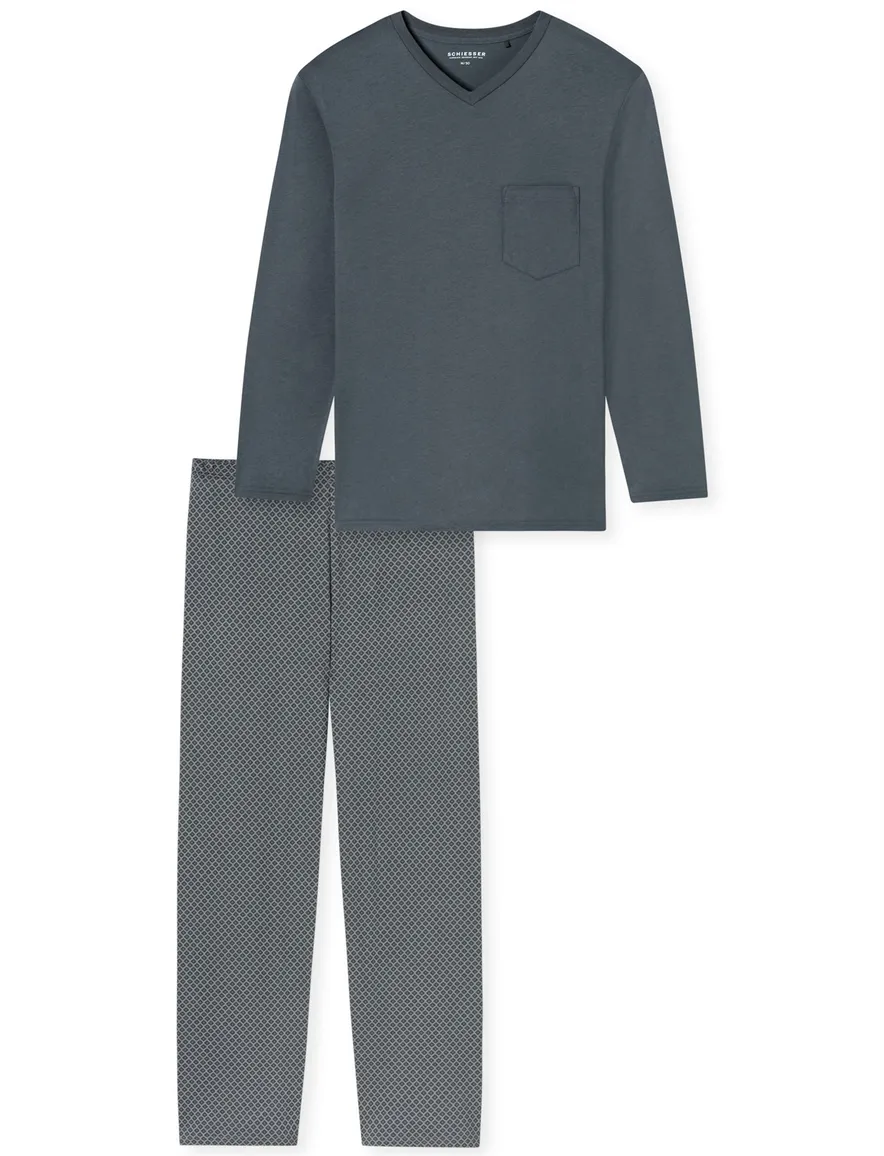 Schiesser pyjama set jersey katoen geprint lange mouw blauw