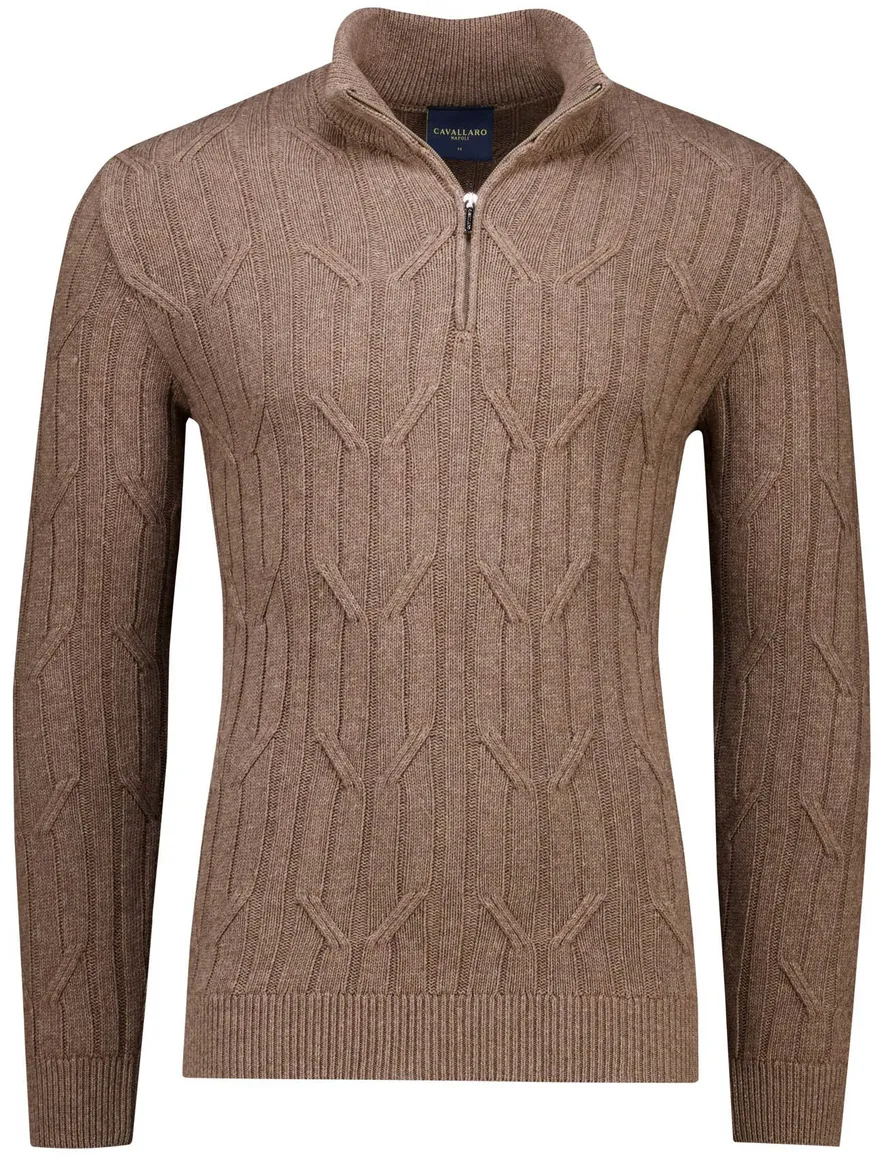 Katoenen half zip pull over effen bruin Cavallaro