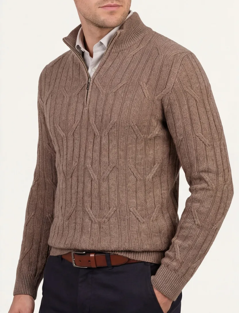 Cavallaro pullover half zip bruin katoen