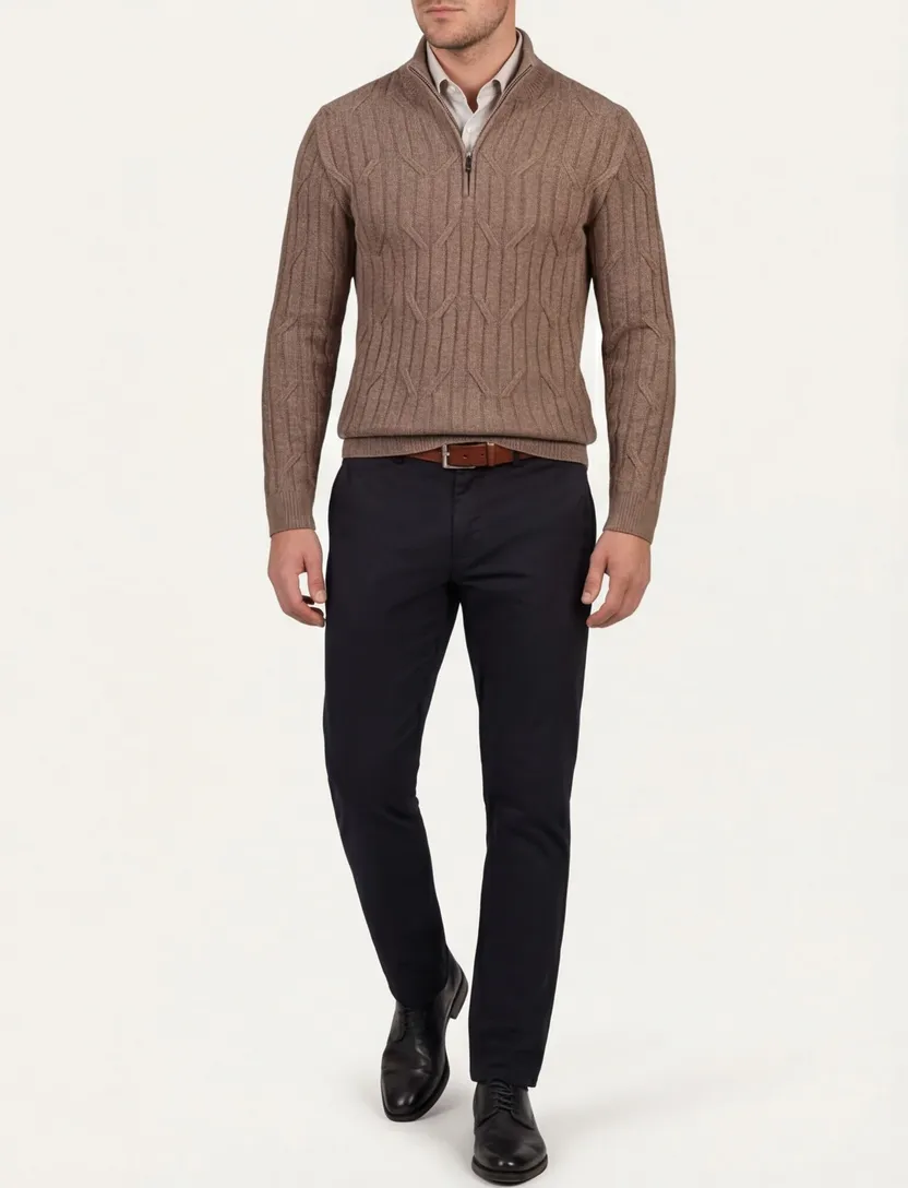 Cavallaro pullover half zip bruin katoen